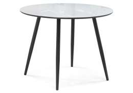 Стол стеклянный Абилин 100(140)х100х76 ультра белое стекло / черный / черный матовый (100x76)